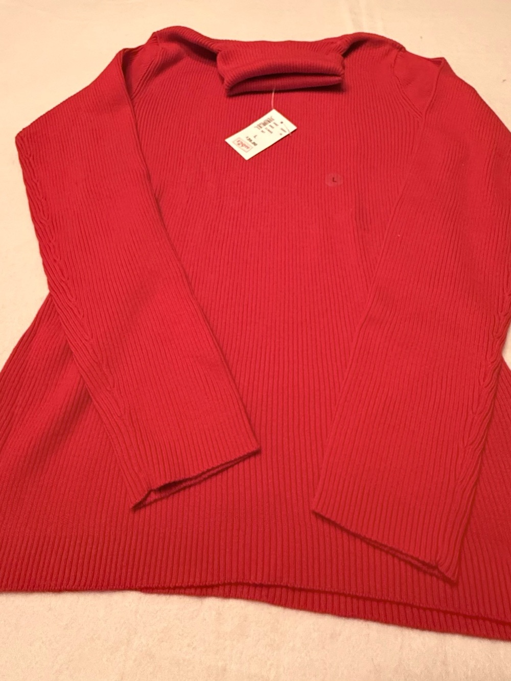 Women’s Large Red Ribbed Turtleneck Sweater Long Sleeve Stretch Knit NWT
